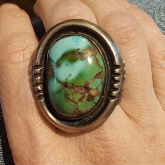 XL Astonishing Royston Turquoise Old Pawn Sterling Silver Ring size 7 Old Pawn - Picture 4 of 7